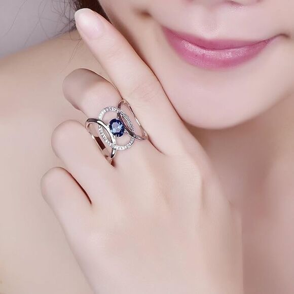 💙Sapphire & Diamond Eternity Band🩵 - Picture 4 of 17